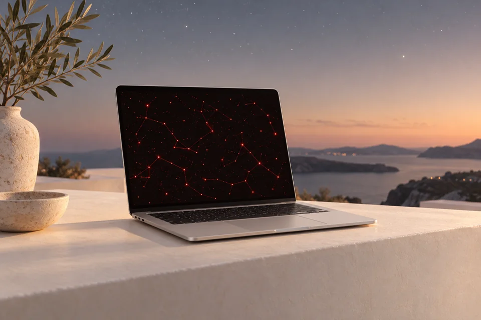 Star chart on a Mac screen in red-only mode